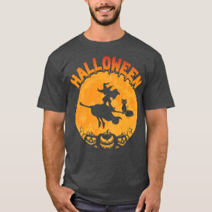 Vintage Happy Halloween Costume Witch With Cat & M T-Shirt