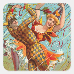 Vintage Happy Halloween Dancing in Jester Costume Square Sticker
