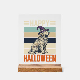 Vintage Happy Halloween Dog Witch Hat Shirt Design Acrylic Sign