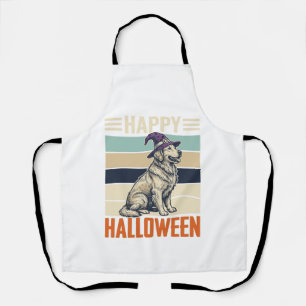 Vintage Happy Halloween Dog Witch Hat Shirt Design Apron