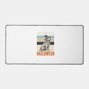 Vintage Happy Halloween Dog Witch Hat Shirt Design Desk Mat