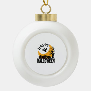 Vintage Happy Halloween Ghost Pumpkin Shirt Design Ceramic Ball Christmas Ornament