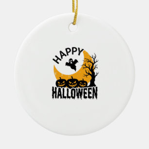 Vintage Happy Halloween Ghost Pumpkin Shirt Design Ceramic Tree Decoration