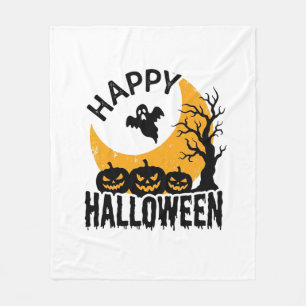Vintage Happy Halloween Ghost Pumpkin Shirt Design Fleece Blanket