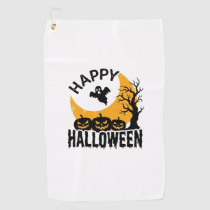 Vintage Happy Halloween Ghost Pumpkin Shirt Design Golf Towel