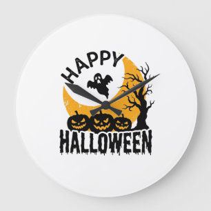 Vintage Happy Halloween Ghost Pumpkin Shirt Design Large Clock
