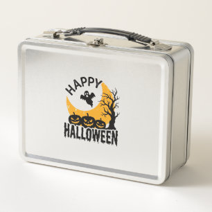 Vintage Happy Halloween Ghost Pumpkin Shirt Design Metal Lunch Box