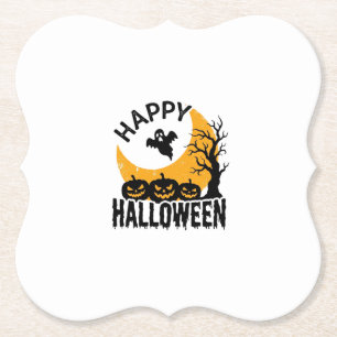 Vintage Happy Halloween Ghost Pumpkin Shirt Design Paper Coaster