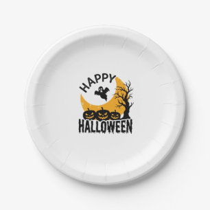 Vintage Happy Halloween Ghost Pumpkin Shirt Design Paper Plate