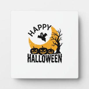 Vintage Happy Halloween Ghost Pumpkin Shirt Design Plaque
