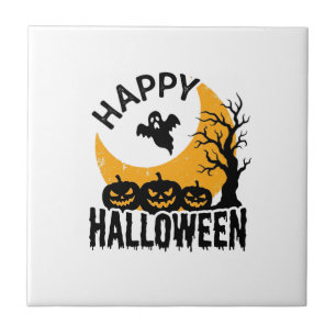 Vintage Happy Halloween Ghost Pumpkin Shirt Design Tile