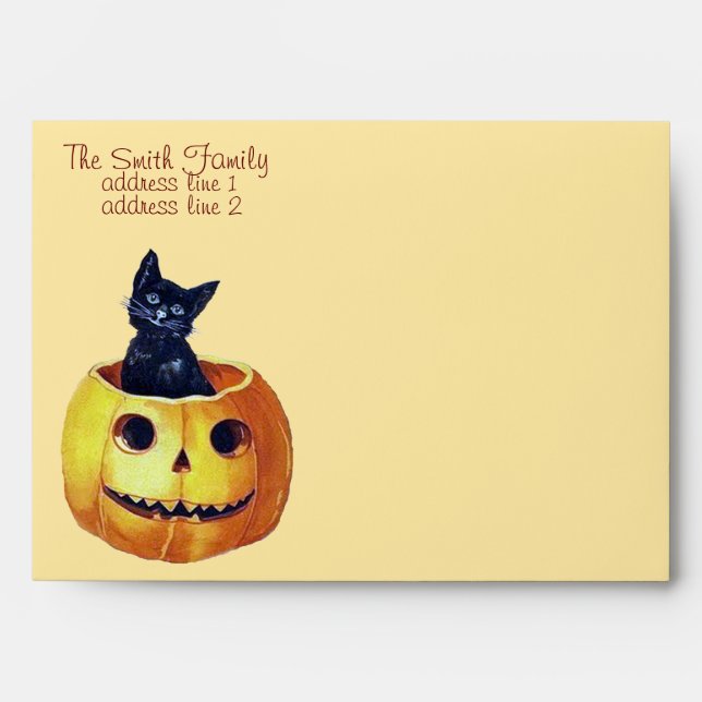 Vintage Happy Halloween Kitty Envelopes (Front)