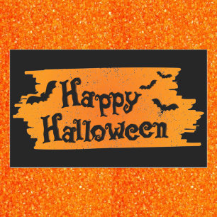 Vintage Happy Halloween Orange & Black Rectangular Sticker