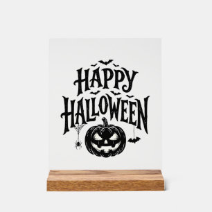 Vintage Happy Halloween Pumpkin Bat Shirt Design_1 Acrylic Sign