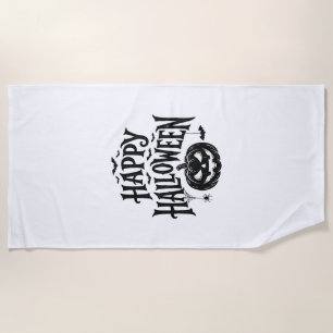Vintage Happy Halloween Pumpkin Bat Shirt Design_1 Beach Towel