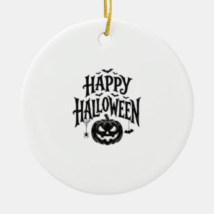 Vintage Happy Halloween Pumpkin Bat Shirt Design_1 Ceramic Tree Decoration