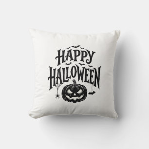 Vintage Happy Halloween Pumpkin Bat Shirt Design_1 Cushion