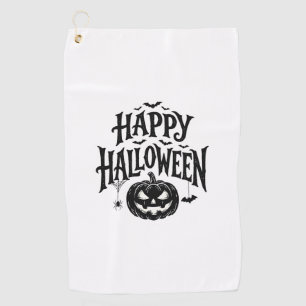 Vintage Happy Halloween Pumpkin Bat Shirt Design_1 Golf Towel