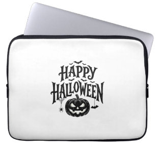 Vintage Happy Halloween Pumpkin Bat Shirt Design_1 Laptop Sleeve