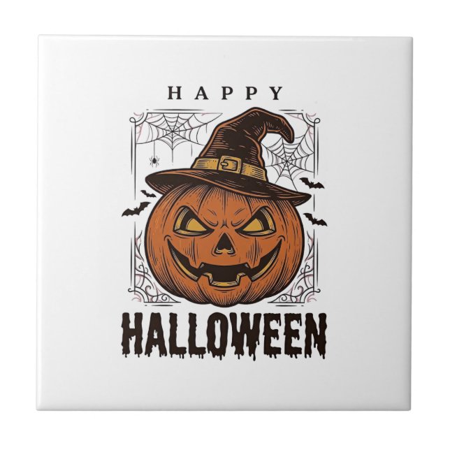 Vintage Happy Halloween Pumpkin Engraving Design_1 Tile (Front)