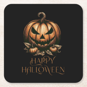 Vintage happy Halloween pumpkin Square Paper Coaster