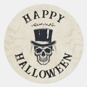 Vintage Happy Halloween Skull Classic Round Sticker