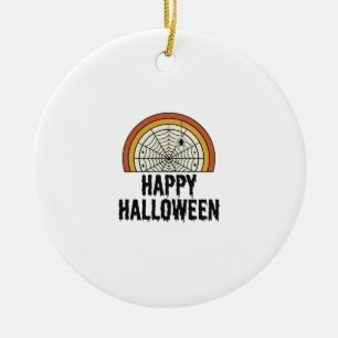 Vintage Happy Halloween Spider Web Vector Design_1 Ceramic Tree Decoration