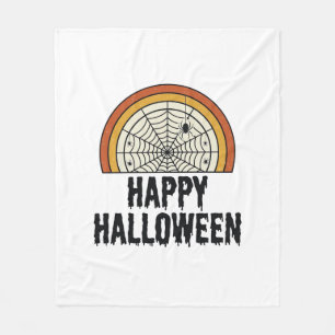 Vintage Happy Halloween Spider Web Vector Design_1 Fleece Blanket