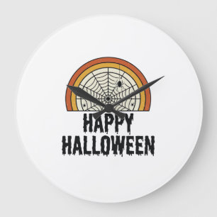 Vintage Happy Halloween Spider Web Vector Design_1 Large Clock