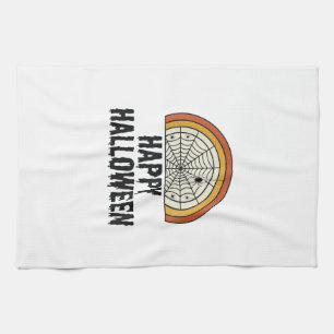 Vintage Happy Halloween Spider Web Vector Design_1 Tea Towel