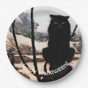 Vintage Happy Halloween Spooky Cat Arthur Rackham Paper Plate