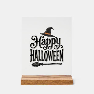 Vintage Happy Halloween Witch Hat Shirt Design_1 Acrylic Sign