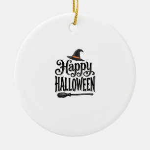 Vintage Happy Halloween Witch Hat Shirt Design_1 Ceramic Tree Decoration