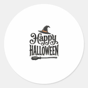 Vintage Happy Halloween Witch Hat Shirt Design_1 Classic Round Sticker