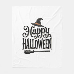 Vintage Happy Halloween Witch Hat Shirt Design_1 Fleece Blanket