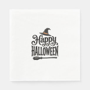 Vintage Happy Halloween Witch Hat Shirt Design_1 Napkin