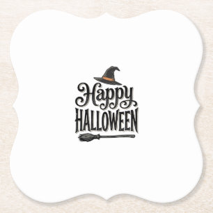 Vintage Happy Halloween Witch Hat Shirt Design_1 Paper Coaster