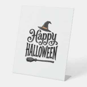 Vintage Happy Halloween Witch Hat Shirt Design_1 Pedestal Sign