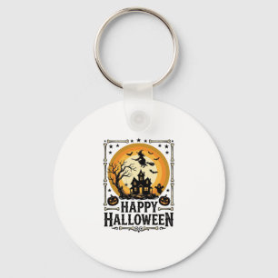 Vintage Happy Halloween Witch Moon Shirt Design_1 Key Ring