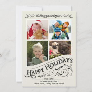 Vintage Happy Holidays 4-Photo Flat Card