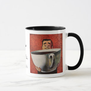 Vintage Happy Man Drinking Giant Cup of Coffee