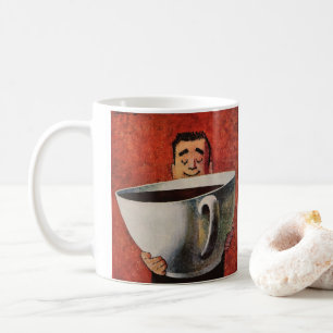 Vintage Happy Man Drinking Giant Cup of Coffee