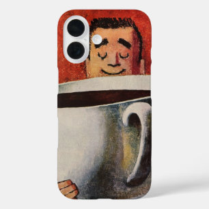 Vintage Happy Man Drinking Giant Cup of Coffee iPhone 16 Case