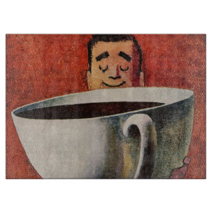 Vintage Happy Man Drinking Giant Cup of Coffee Cutting Board