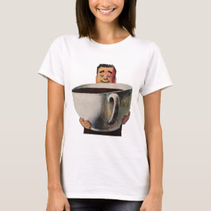 Vintage Happy Man Drinking Giant Cup of Coffee T-Shirt