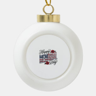 Vintage Happy Memorial Day Poppy Flag Shirt Design Ceramic Ball Christmas Ornament