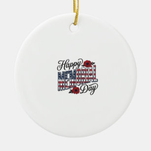 Vintage Happy Memorial Day Poppy Flag Shirt Design Ceramic Tree Decoration