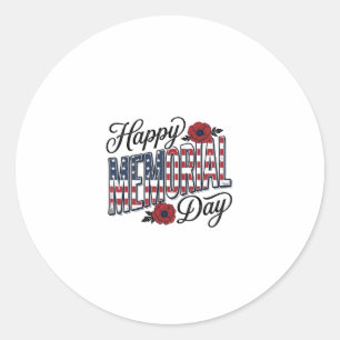 Vintage Happy Memorial Day Poppy Flag Shirt Design Classic Round Sticker