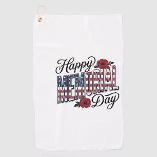 Vintage Happy Memorial Day Poppy Flag Shirt Design Golf Towel