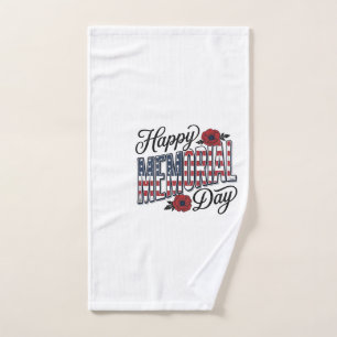 Vintage Happy Memorial Day Poppy Flag Shirt Design Hand Towel